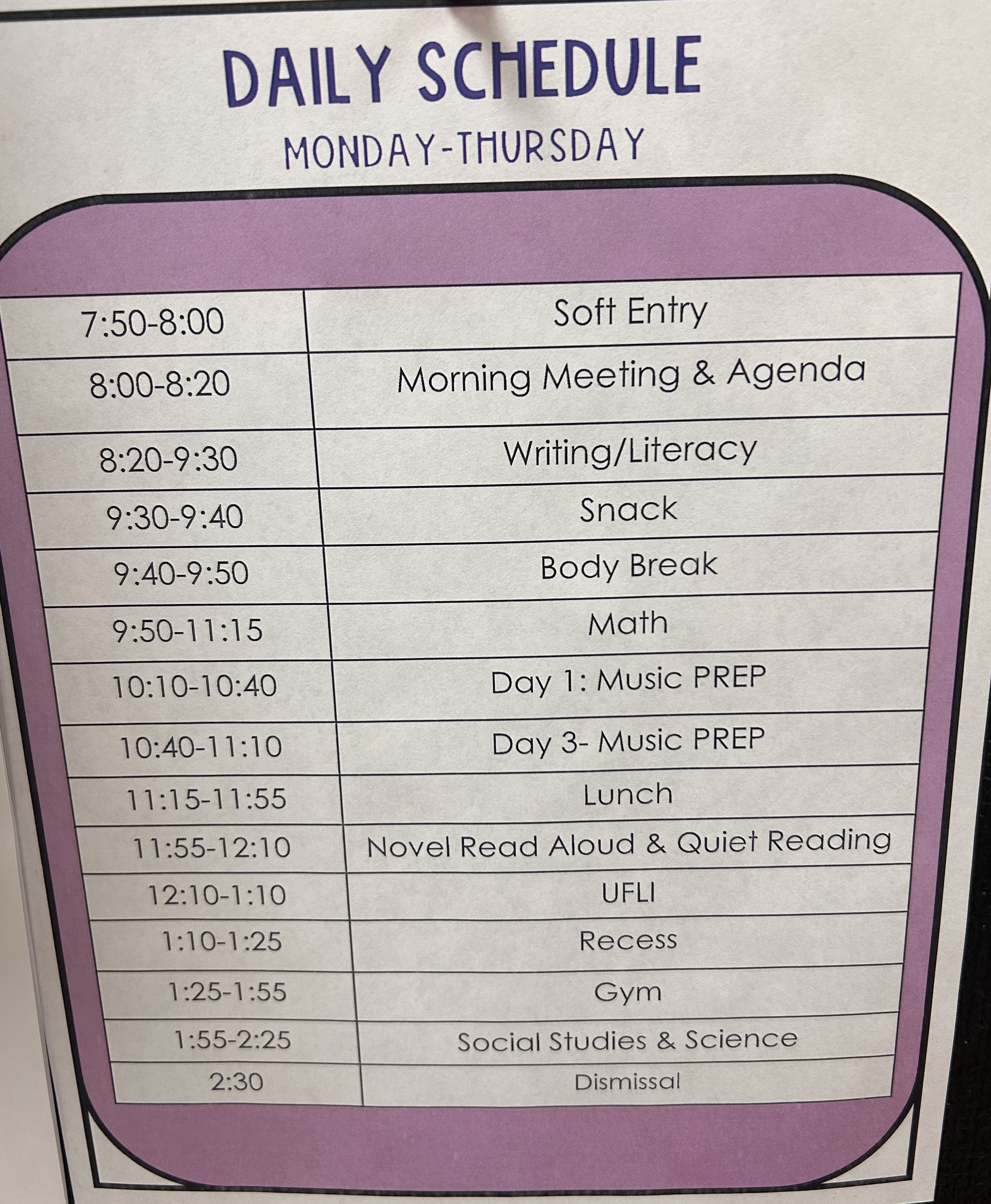 Weekly Schedule